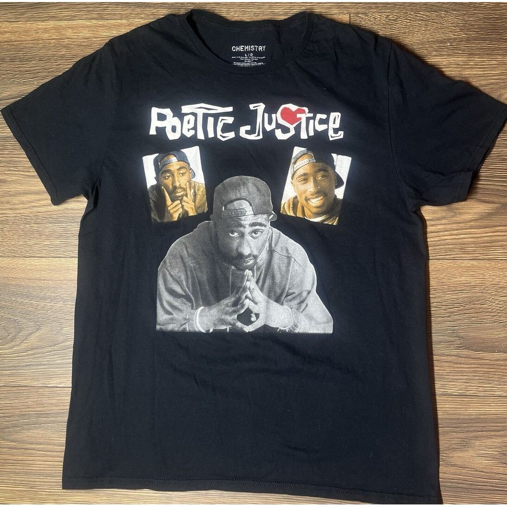Chemistry Tupac 2Pac Poetic Justice Mens Large Black Hip Hop Graphic T Shirt